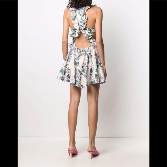 Zimmerman Cassia Cutout Ruffled Floral-print Linen Mini Dress Size 1 - Picture 2 of 5